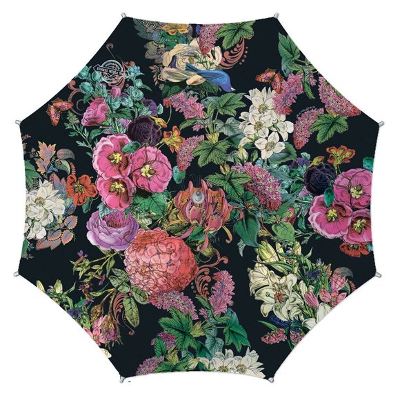 Black Botanical Print Umbrella - Picture 1 of 2